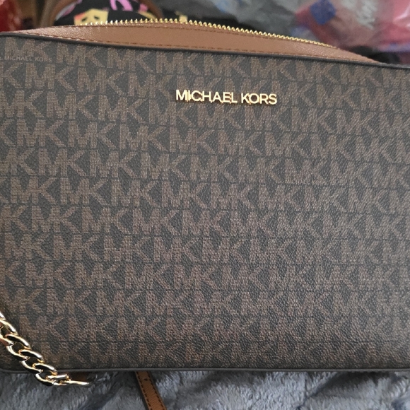 Michael Kors Handbags - Michael Kors Brown and Tan MK Signature Crossbody Bag